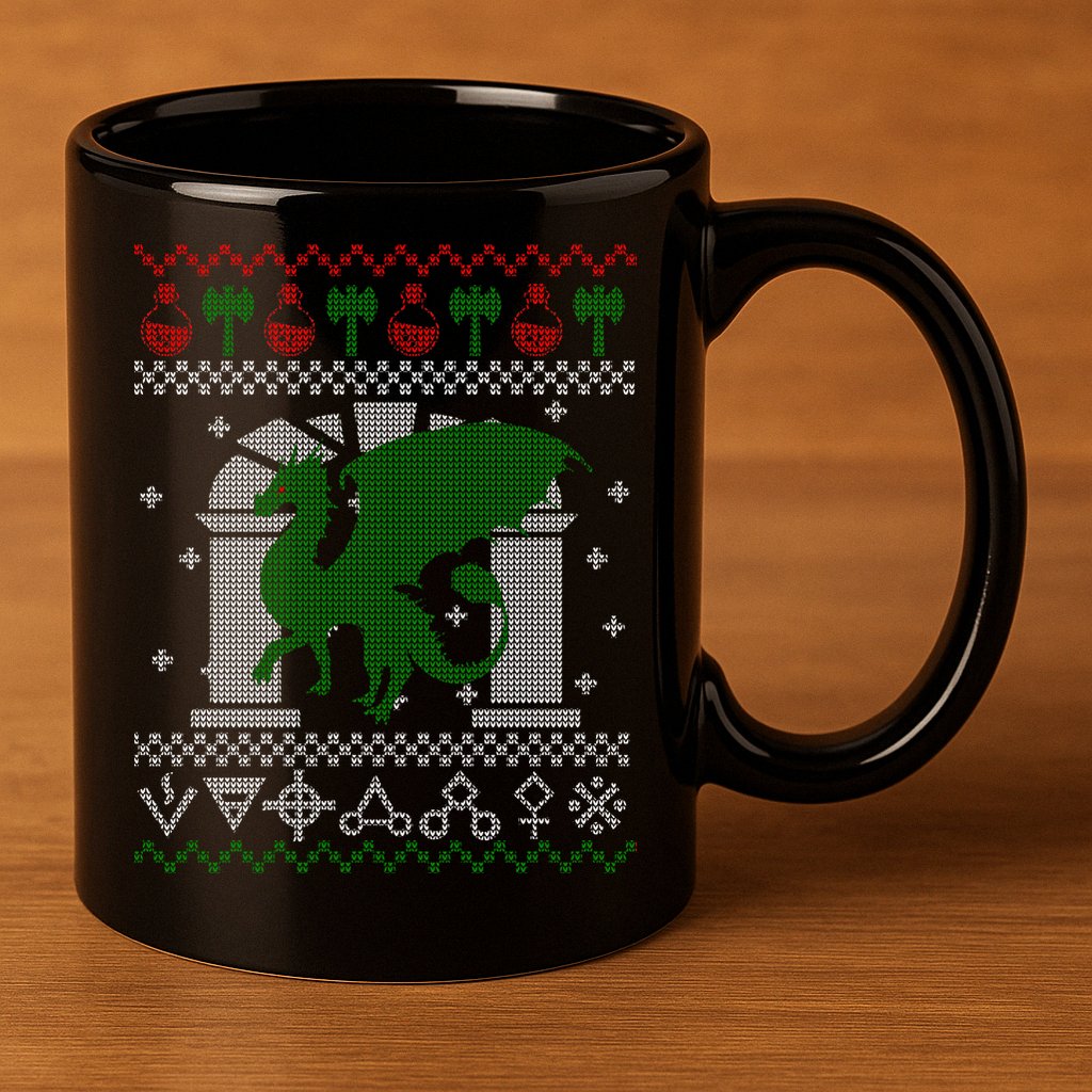 Dragon DnD Ugly Christmas Sweater 11oz C Handle Ceramic Mug
