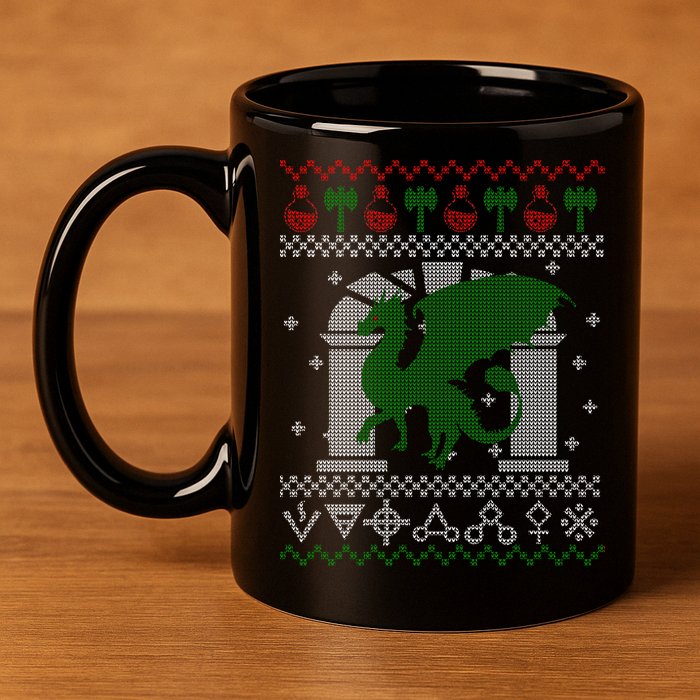 Dragon DnD Ugly Christmas Sweater 11oz C Handle Ceramic Mug