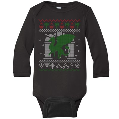 Dragon DnD Ugly Christmas Sweater Baby Long Sleeve Bodysuit