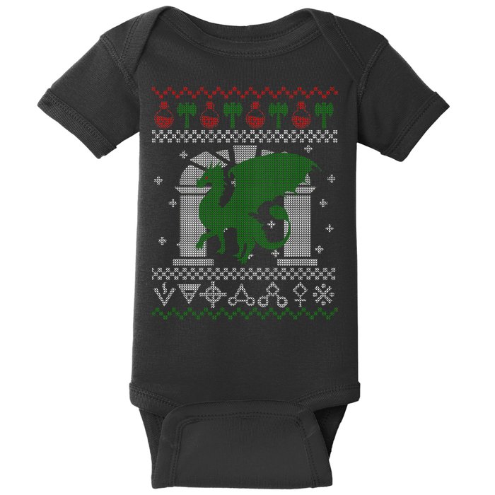 Dragon DnD Ugly Christmas Sweater Baby Bodysuit