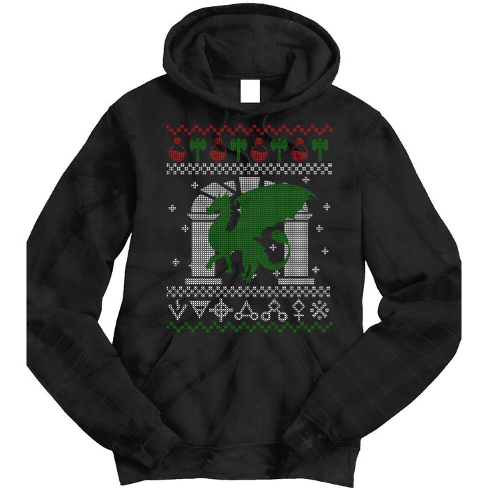 Dragon DnD Ugly Christmas Sweater Tie Dye Hoodie