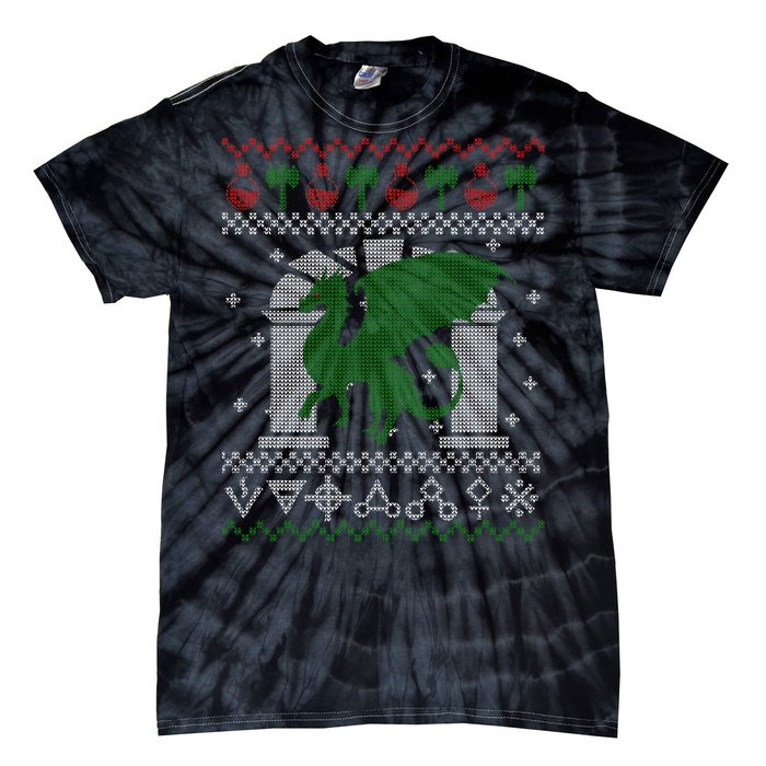 Dragon DnD Ugly Christmas Sweater Tie-Dye T-Shirt