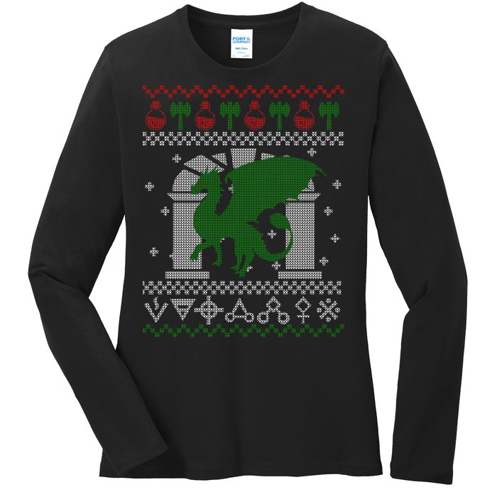 Dragon DnD Ugly Christmas Sweater Ladies Long Sleeve Shirt