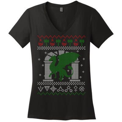 Dragon DnD Ugly Christmas Sweater Women's V-Neck T-Shirt