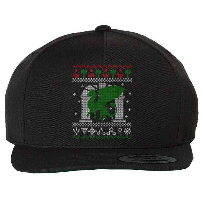 Dragon DnD Ugly Christmas Sweater Wool Snapback Cap