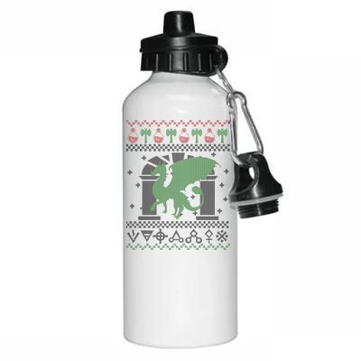 Dragon DnD Ugly Christmas Sweater Aluminum Water Bottle