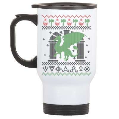 Dragon DnD Ugly Christmas Sweater Stainless Steel Travel Mug