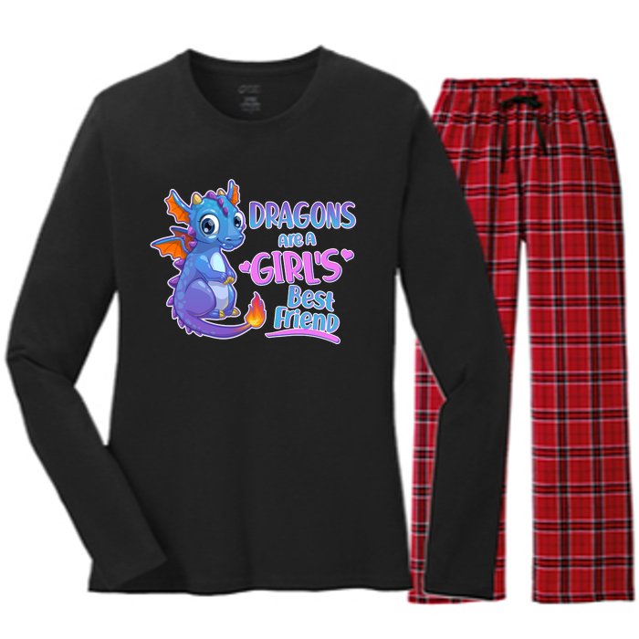 Dragons Are A Girl's Best Friend Cute Baby Dragon Women's Long Sleeve Flannel Pajama Set 