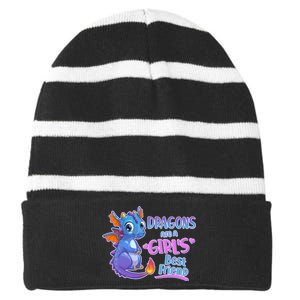 Dragons Are A Girl's Best Friend Cute Baby Dragon Striped Beanie with Solid Band