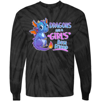 Dragons Are A Girl's Best Friend Cute Baby Dragon Tie-Dye Long Sleeve Shirt