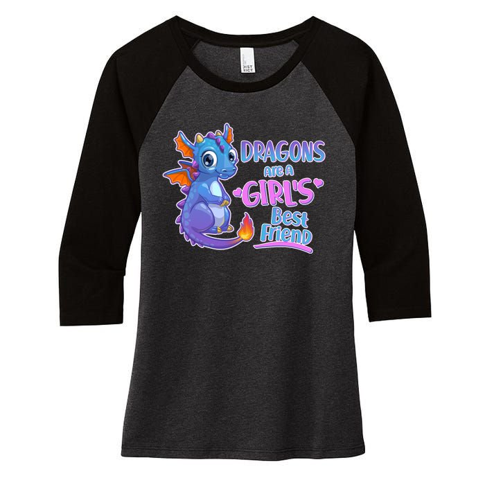 Dragons Are A Girl's Best Friend Cute Baby Dragon Women's Tri-Blend 3/4-Sleeve Raglan Shirt