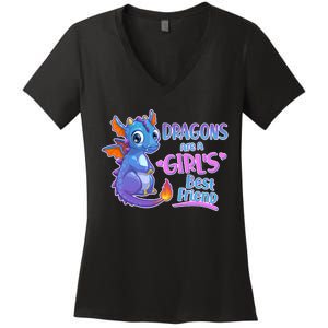 Dragons Are A Girl's Best Friend Cute Baby Dragon Women's V-Neck T-Shirt