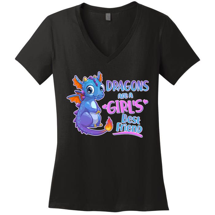 Dragons Are A Girl's Best Friend Cute Baby Dragon Women's V-Neck T-Shirt