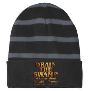 Drain The Swamp of Corruption! Donald Trump 45th President Striped Beanie with Solid Band