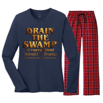 Drain The Swamp of Corruption! Donald Trump 45th President Women's Long Sleeve Flannel Pajama Set 