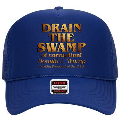 Drain The Swamp of Corruption! Donald Trump 45th President High Crown Mesh Back Trucker Hat