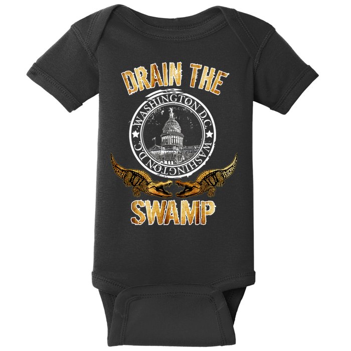 Drain The Swamp Washington DC Alligator Logo Trump Baby Bodysuit
