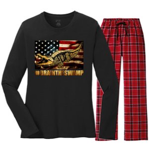 Drain The Swamp Washington DC Donald Trump President Women's Long Sleeve Flannel Pajama Set 