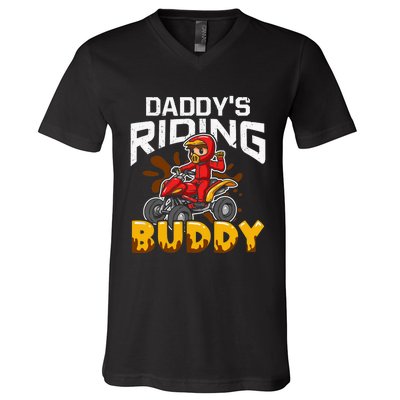 Daddy's Riding Buddy Funny ATV 4Wheeler Quad Biker V-Neck T-Shirt