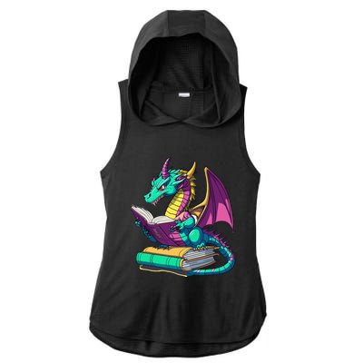 Dragon Reading Book Ladies PosiCharge Tri-Blend Wicking Draft Hoodie Tank