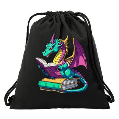 Dragon Reading Book Drawstring Bag