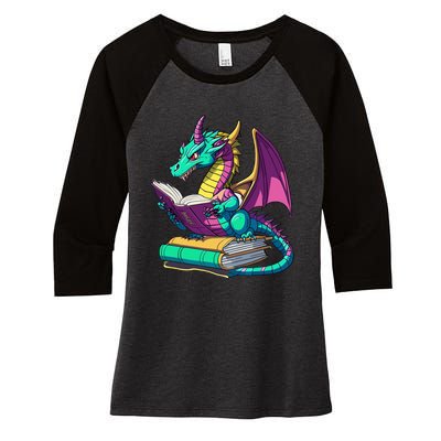 Dragon Reading Book Women's Tri-Blend 3/4-Sleeve Raglan Shirt