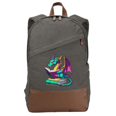 Dragon Reading Book Cotton Canvas Backpack