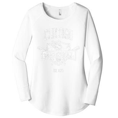 Distressed Retro Cub Look Fan Gift Party Tailgate Women's Perfect Tri Tunic Long Sleeve Shirt