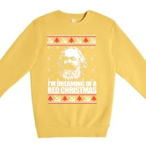 Dreaming Red Christmas Karl Marx Ugly Xmas Meme Gift Premium Crewneck Sweatshirt