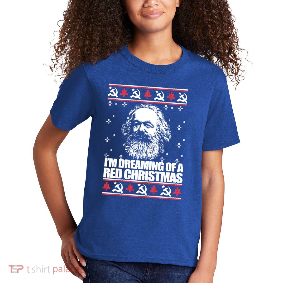 Dreaming Red Christmas Karl Marx Ugly Xmas Meme Gift Kids T-Shirt
