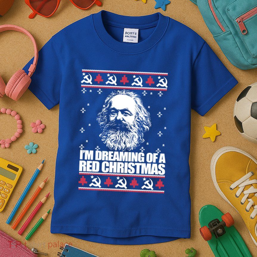Dreaming Red Christmas Karl Marx Ugly Xmas Meme Gift Kids T-Shirt