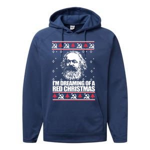 Dreaming Red Christmas Karl Marx Ugly Xmas Meme Gift Performance Fleece Hoodie