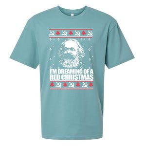 Dreaming Red Christmas Karl Marx Ugly Xmas Meme Gift Sueded Cloud Jersey T-Shirt