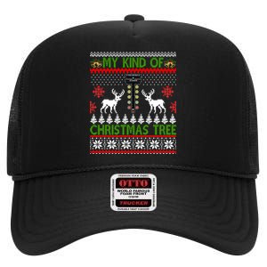 Drag Racing Christmas Tree Ugly Xmas Sweater Gift High Crown Mesh Back Trucker Hat