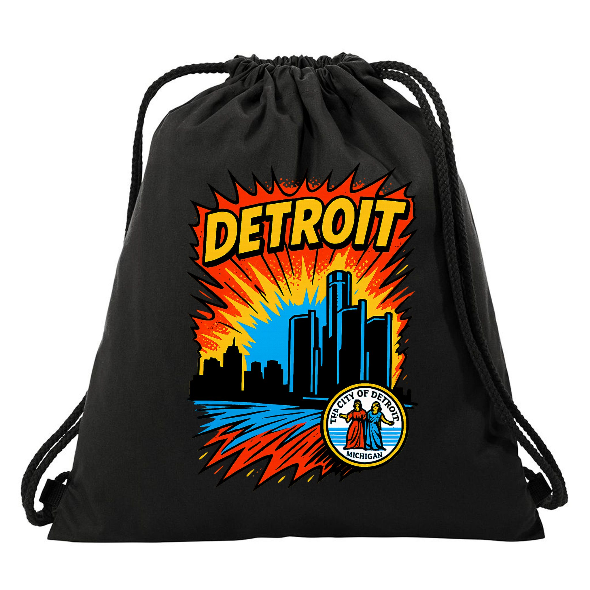 Detroit Retro Comic Style Drawstring Bag