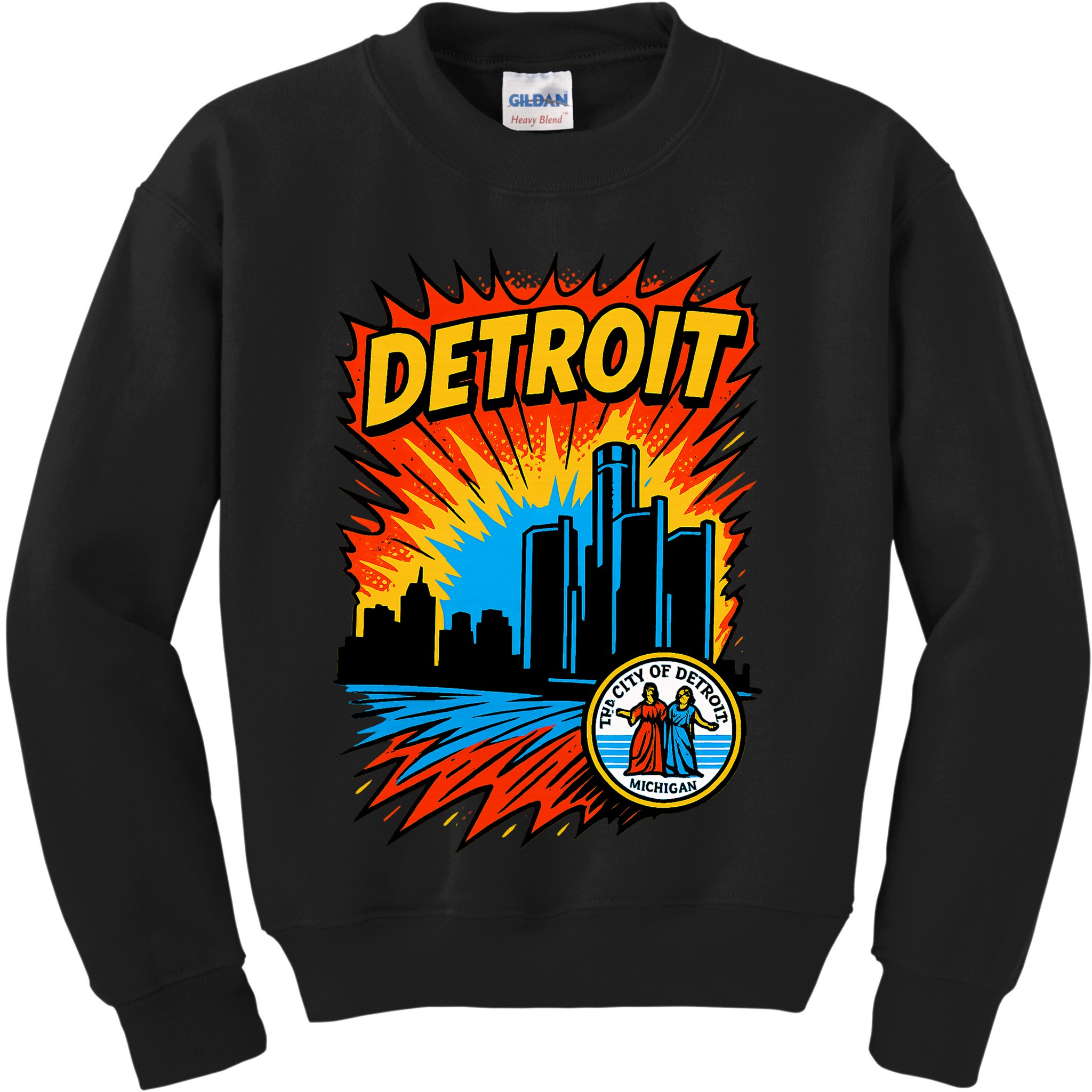 Detroit Retro Comic Style Kids Sweatshirt