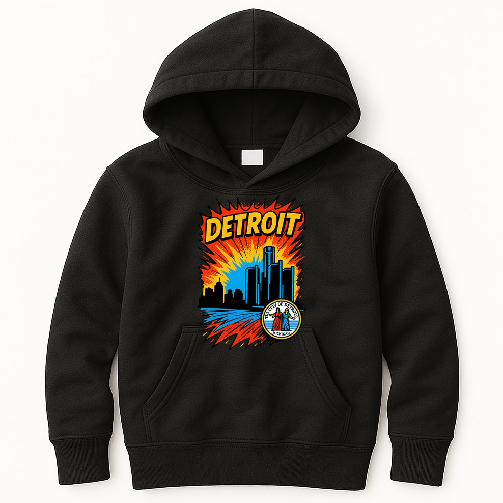 Detroit Retro Comic Style Kids Hoodie