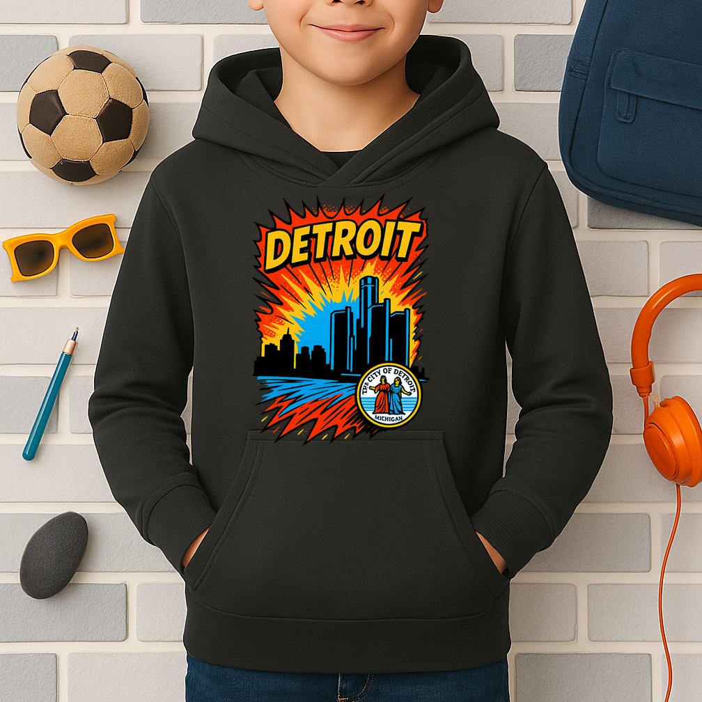 Detroit Retro Comic Style Kids Hoodie