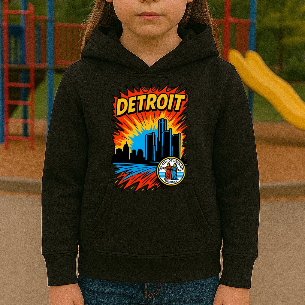 Detroit Retro Comic Style Kids Hoodie