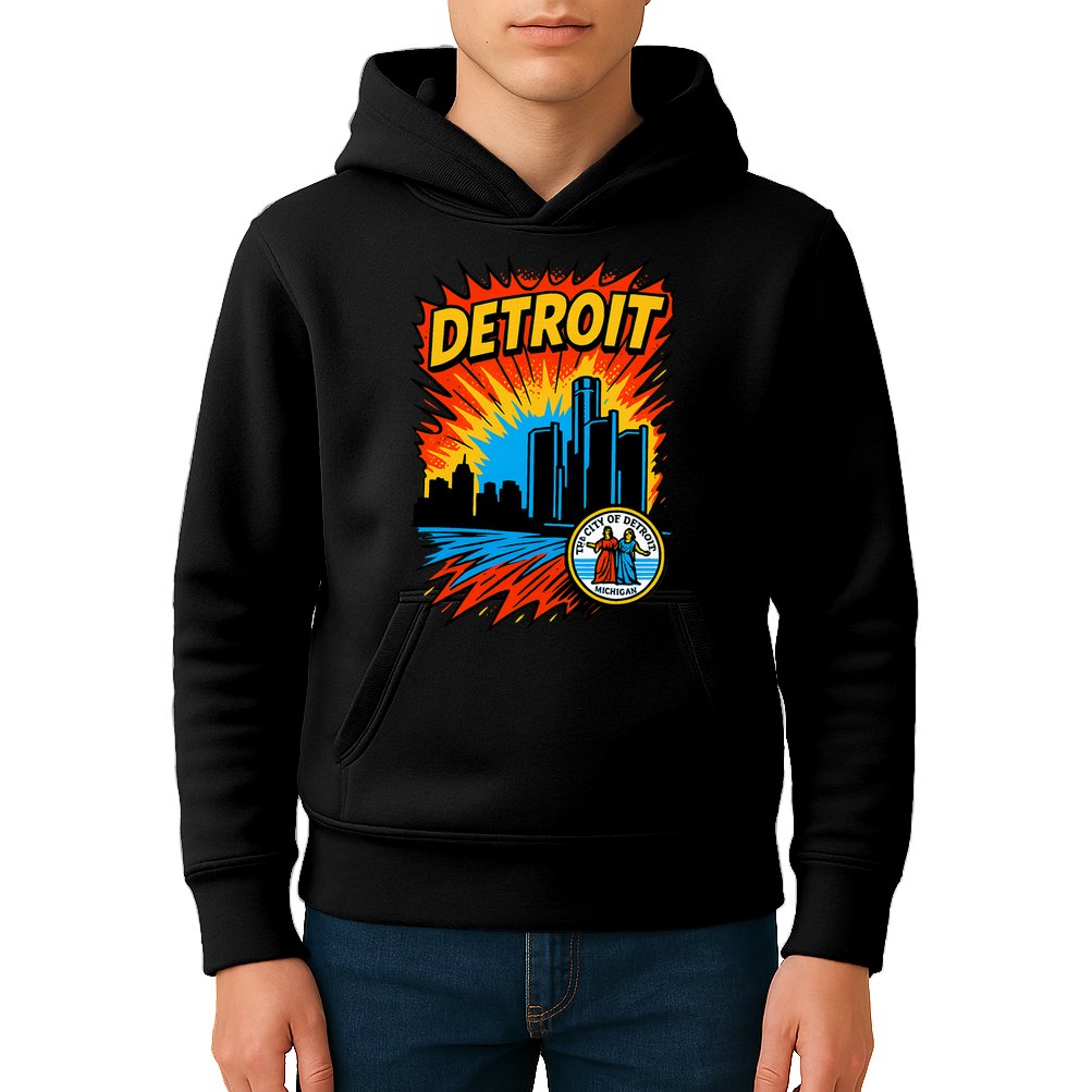 Detroit Retro Comic Style Kids Hoodie