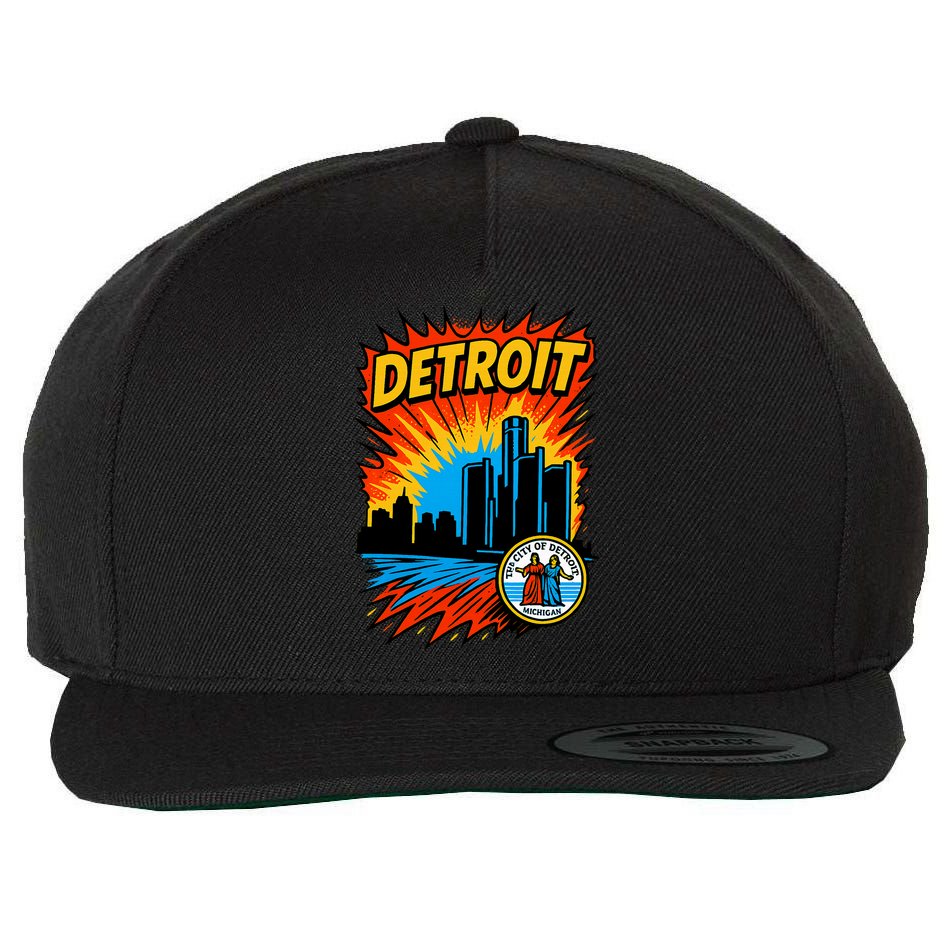 Detroit Retro Comic Style Wool Snapback Cap