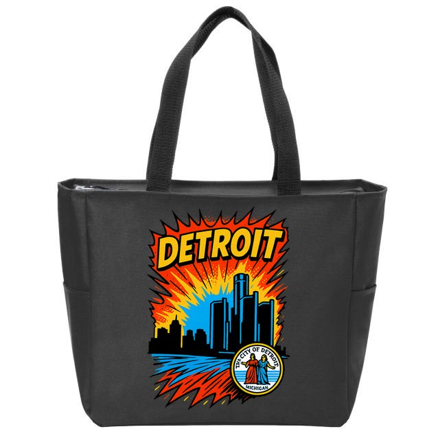 Detroit Retro Comic Style Zip Tote Bag