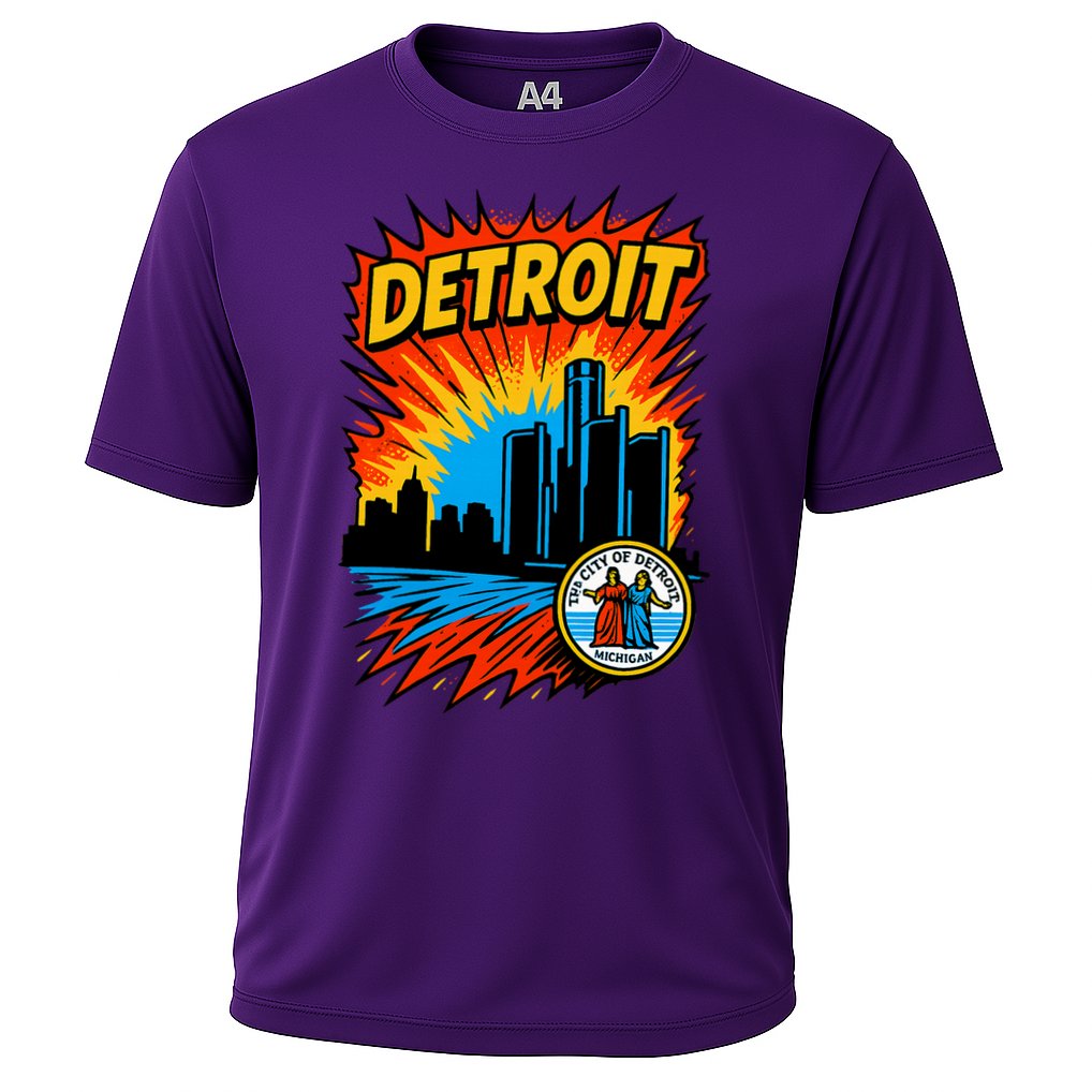 Detroit Retro Comic Style Cooling Performance Crew T-Shirt