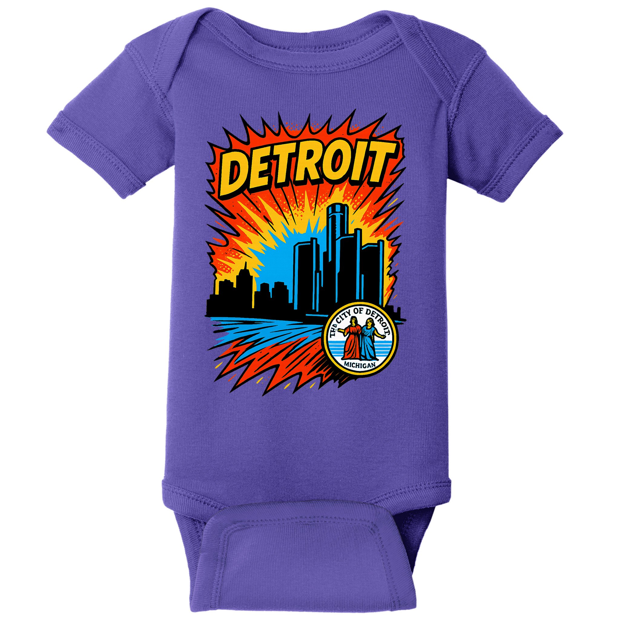 Detroit Retro Comic Style Baby Bodysuit