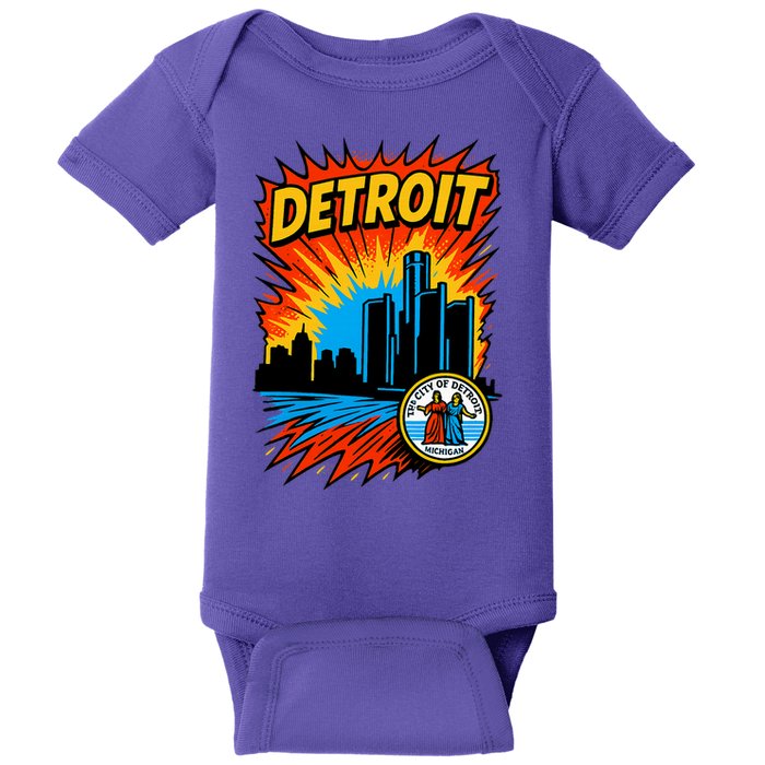 Detroit Retro Comic Style Baby Bodysuit
