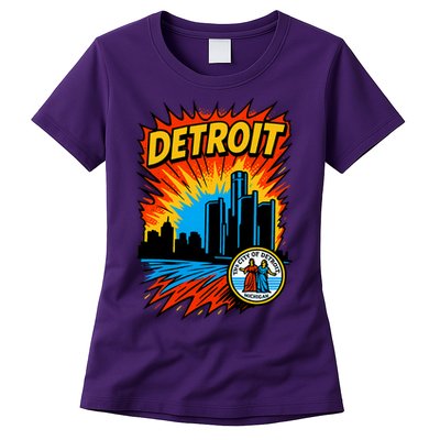 Detroit Retro Comic Style Womens T-Shirt