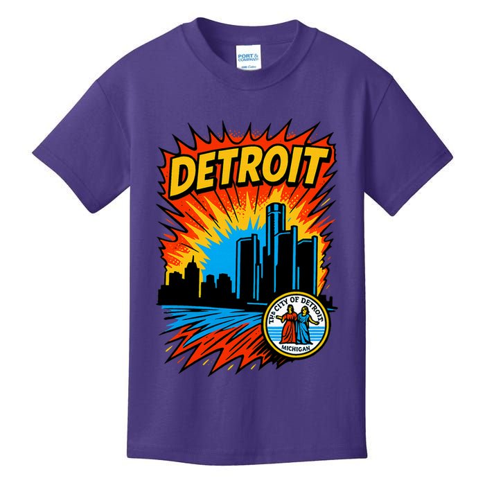 Detroit Retro Comic Style Kids T-Shirt