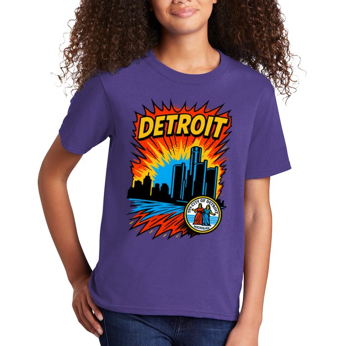 Detroit Retro Comic Style Kids T-Shirt