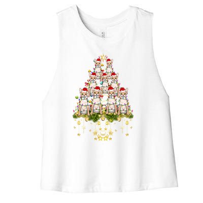 Devon Rex Cat Christmas Tree Lights Funny Xmas Lover Cute Gift Women's Racerback Cropped Tank