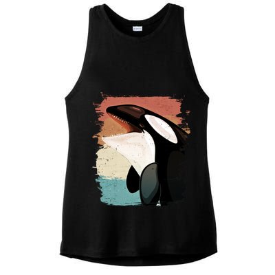 Distressed Retro Colors Orca Killer Whale Ladies PosiCharge Tri-Blend Wicking Tank